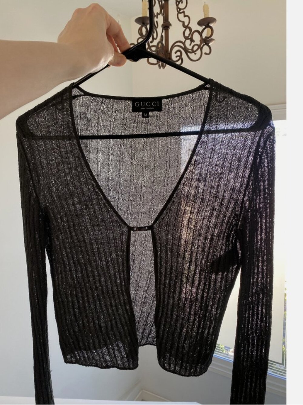 Gucci by Tom Ford 1998 gray knit sheer clasp cardigan (vintage, iconic, rare)